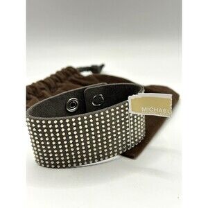 Michael Kors Brown Suede Rhinestone Bracelet 8” Jewelry with Velvet Bag New